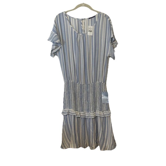 West kei Blue And White Flutter Sleeve Dress With Flounce And Smocking Size L - Picture 2 of 9